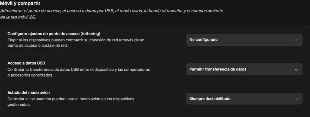 Box Móvil y compartir con punto de acceso, datos USB y estado del modo avión
