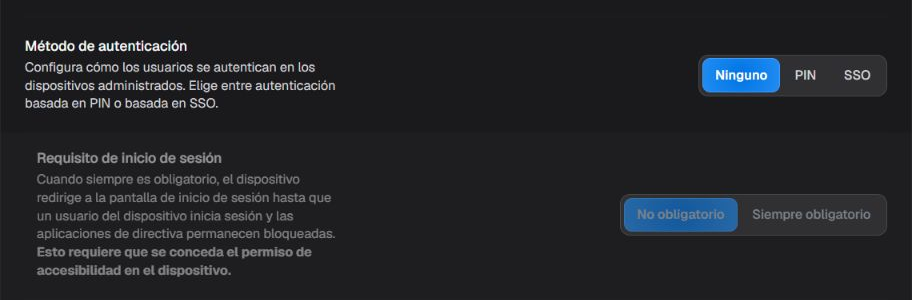 Método de autenticación en Ninguno y Requisito de inicio de sesión en No obligatorio