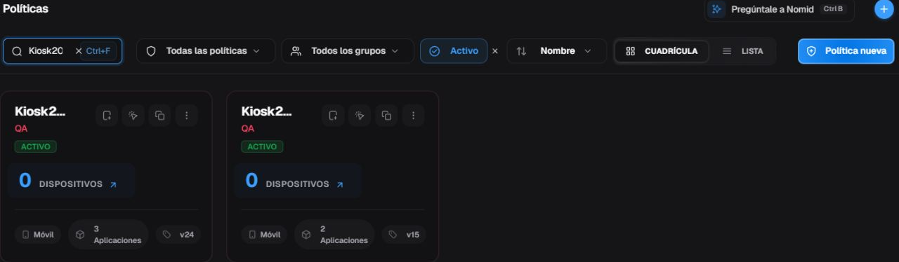 Búsqueda, filtros y ordenación de la lista de políticas