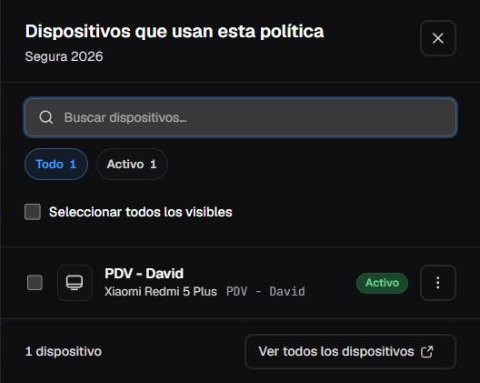 Panel de dispositivos asociados con un área central vacía de desplazamiento omitida