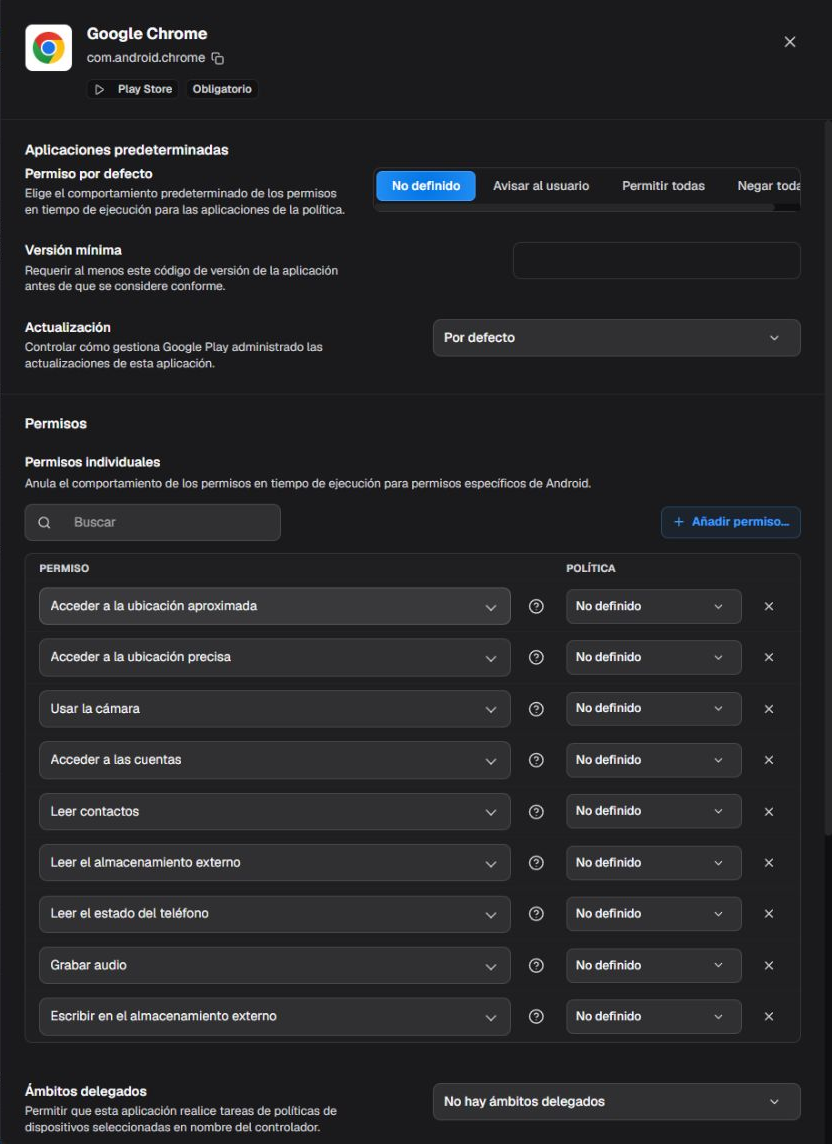 Configuración de la aplicación en la política