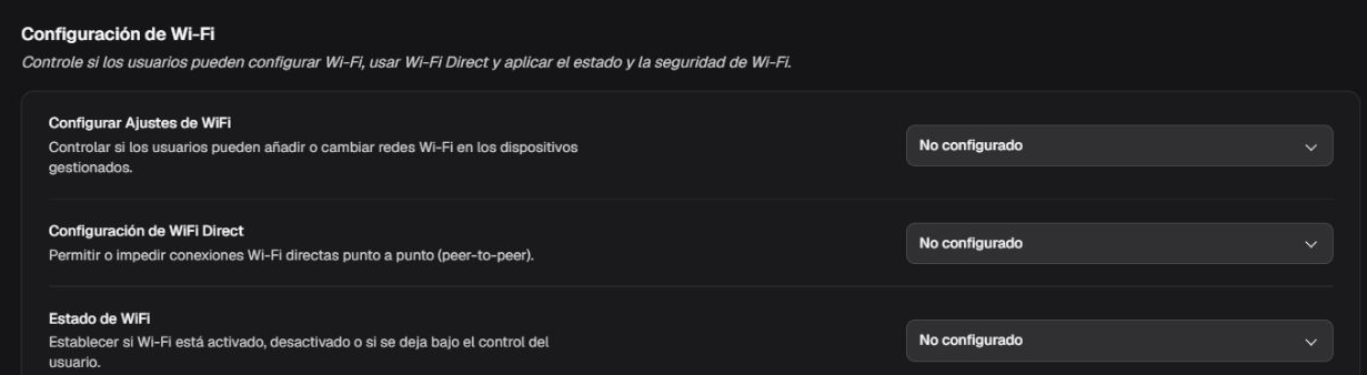 Selector Estado de WiFi con el valor No configurado