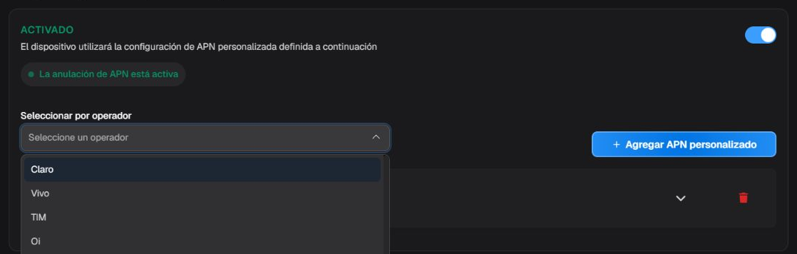 Sustitución de APN y selector de operador