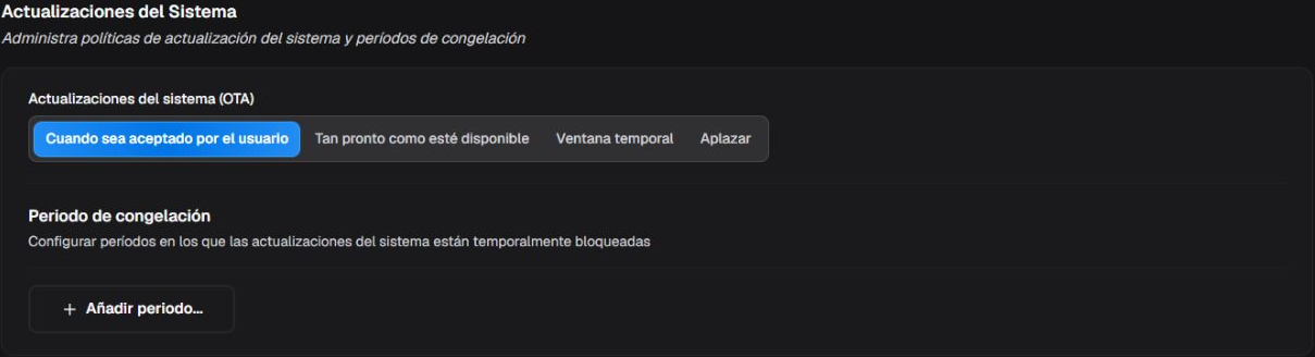 Preferencias y períodos de actualización del sistema