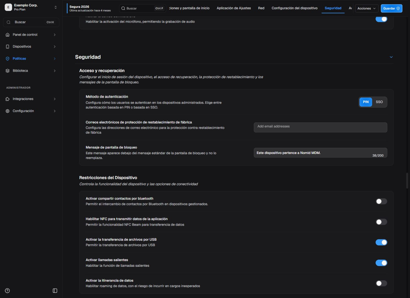 Restricciones del dispositivo