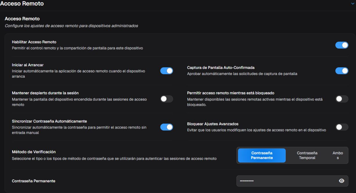Configuración de acceso remoto de la política