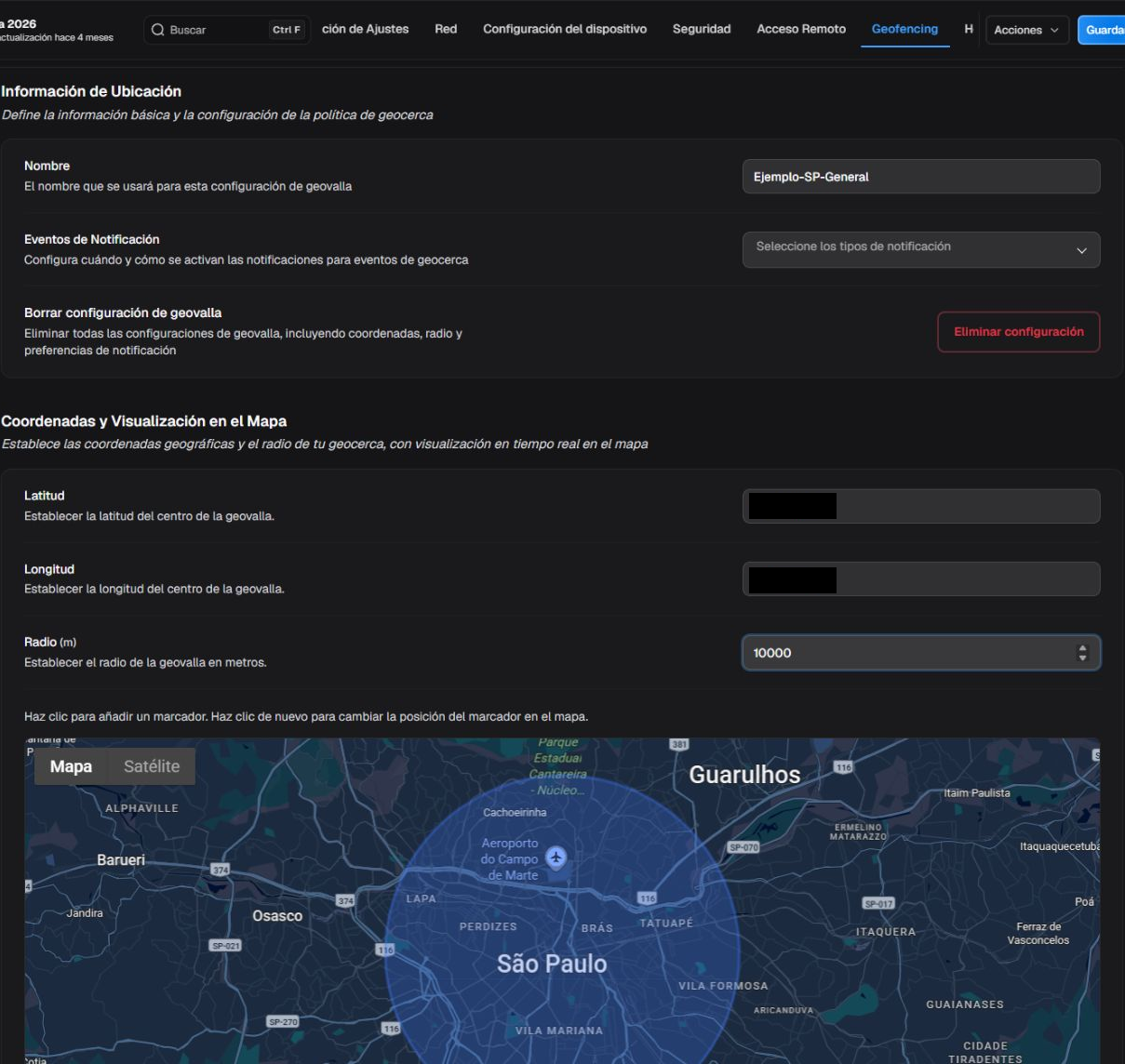 Región y condiciones de geofencing