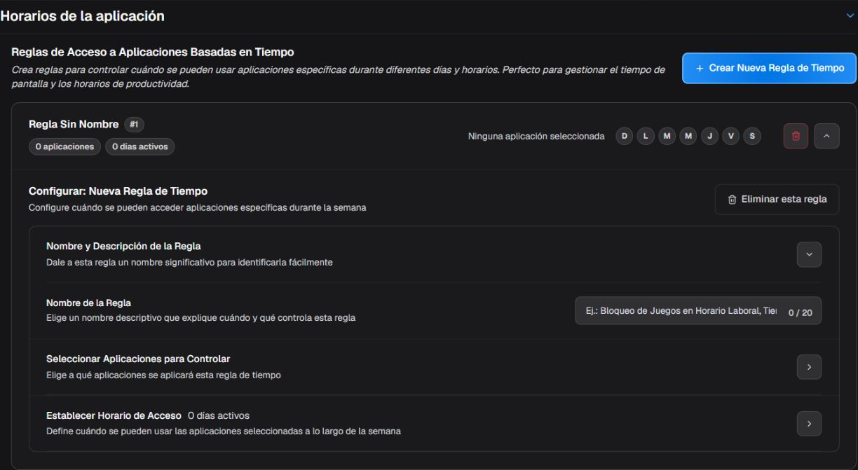 Ventanas de la agenda de aplicaciones