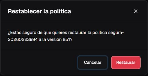 Confirmación de restauración no ejecutada