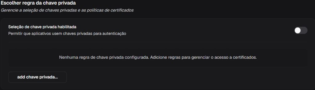 Box Escolher regra da chave privada com seleção desativada, nenhuma regra configurada e ação para adicionar uma regra