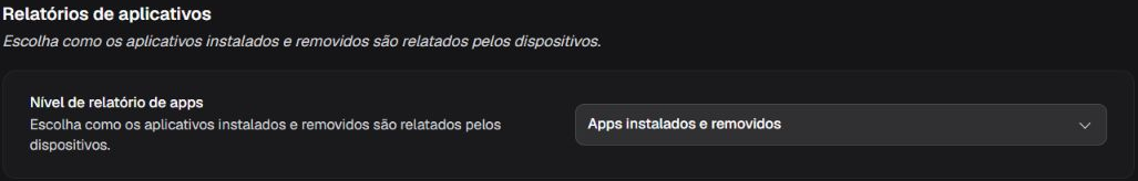 Box Relatórios de aplicativos com o seletor Nível de relatório de apps em Apps instalados e removidos