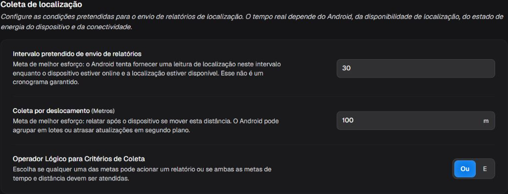 Box Coleta de localização com intervalo pretendido, deslocamento e operador Ou ou E