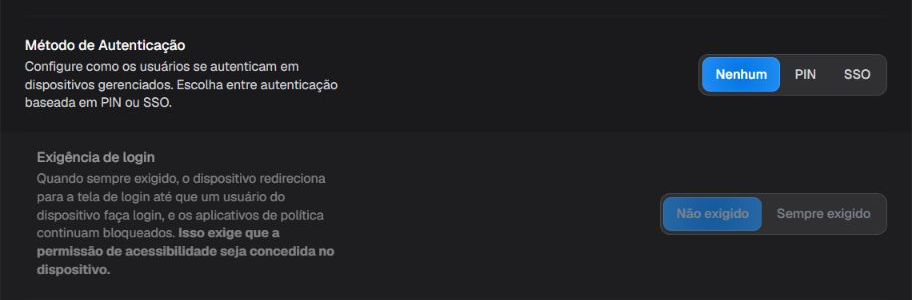 Método de Autenticação em Nenhum e Exigência de login em Não exigido