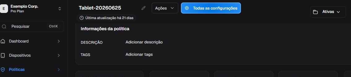 Informações da política com descrição, tags e grupo atual