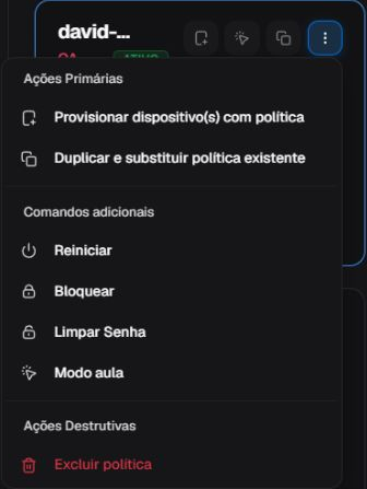 Cartão de política com estado, contagens e menu de ações