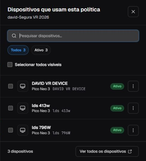 Painel de dispositivos associados com uma área central vazia de rolagem omitida
