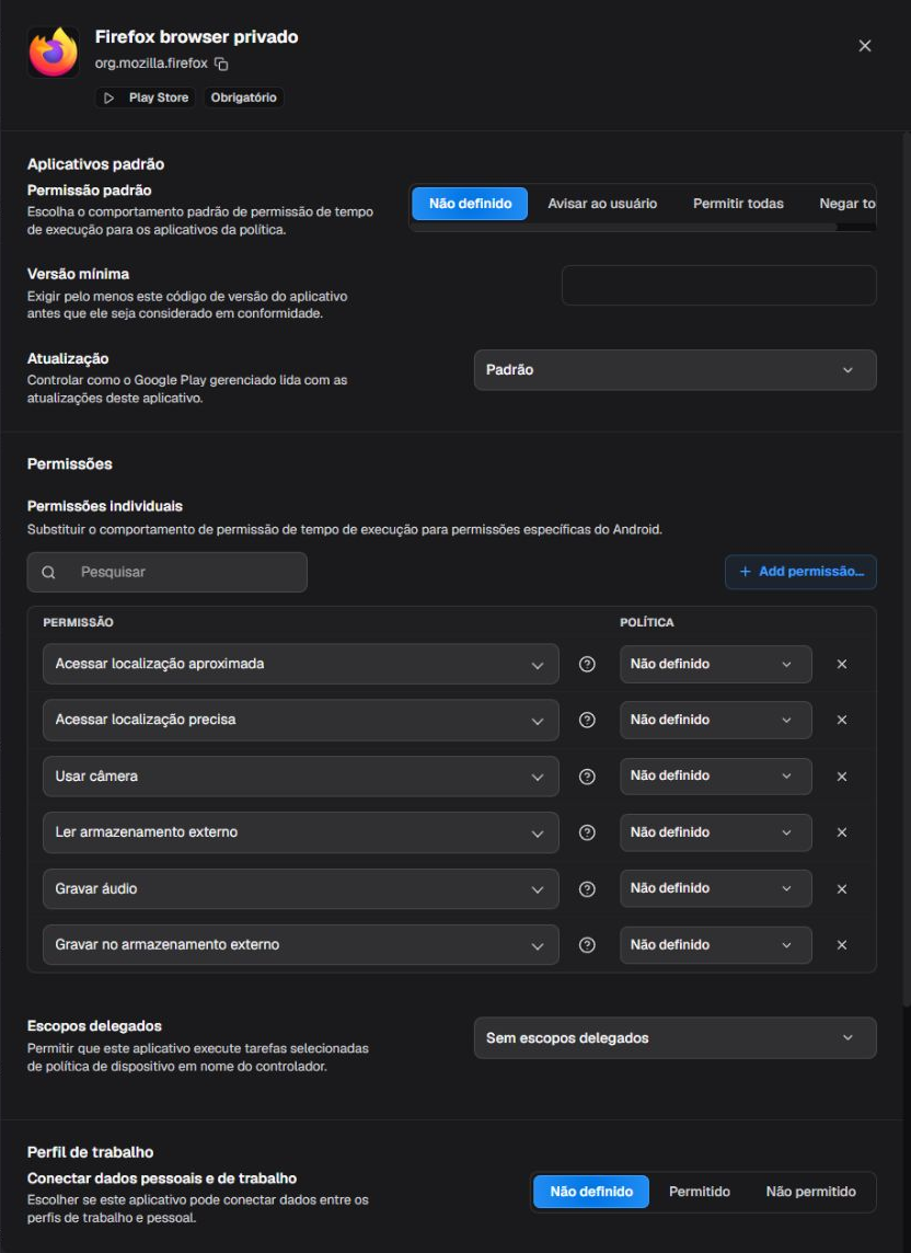 Configurações do aplicativo na política