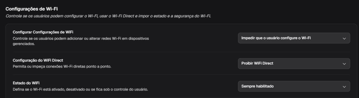 Seletor Estado do Wi-Fi com o valor Sempre habilitado