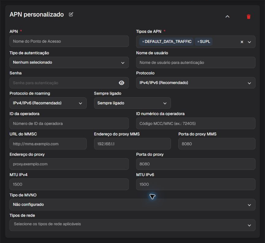 Formulário de APN personalizada