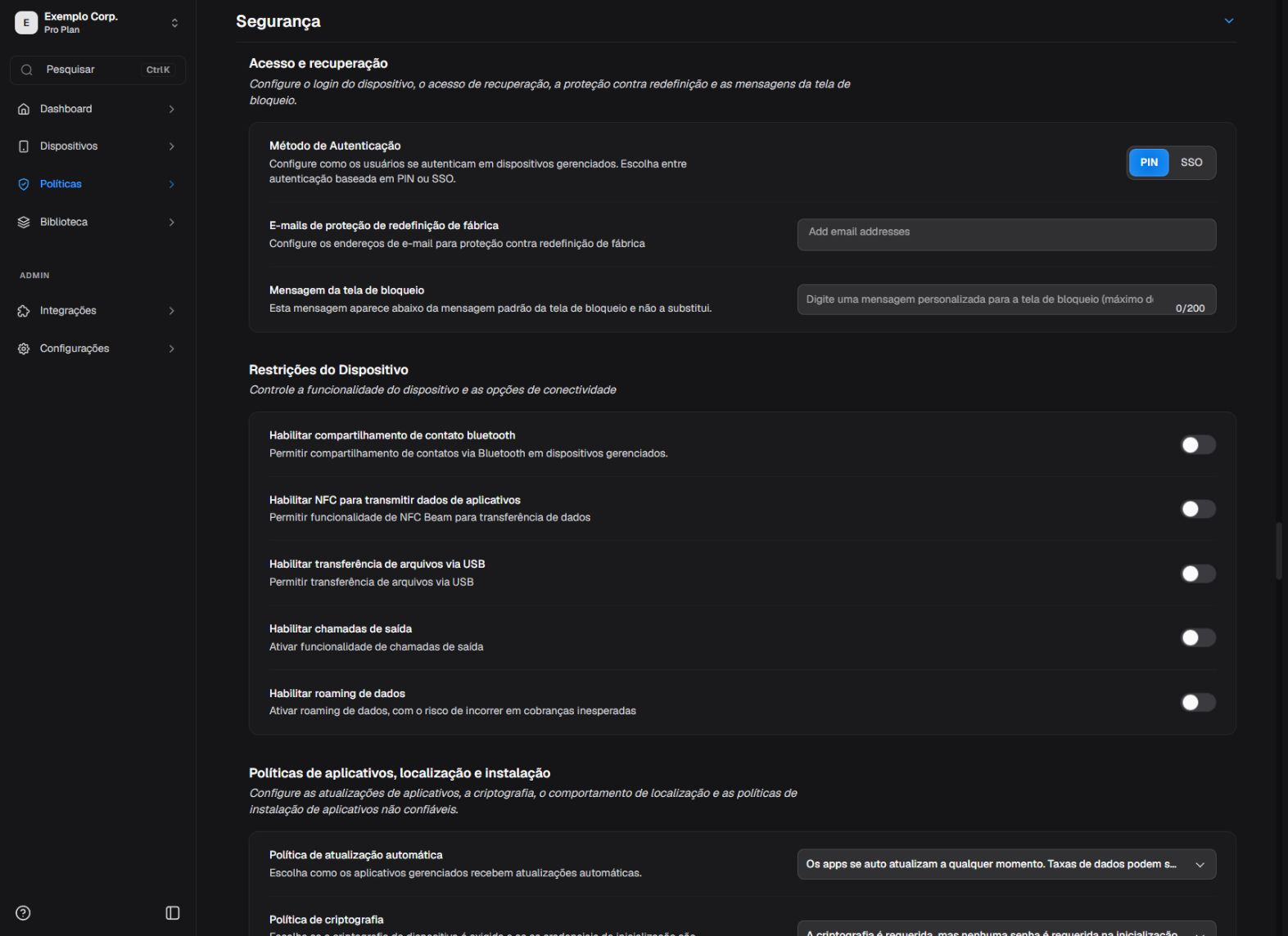 Restrições do dispositivo