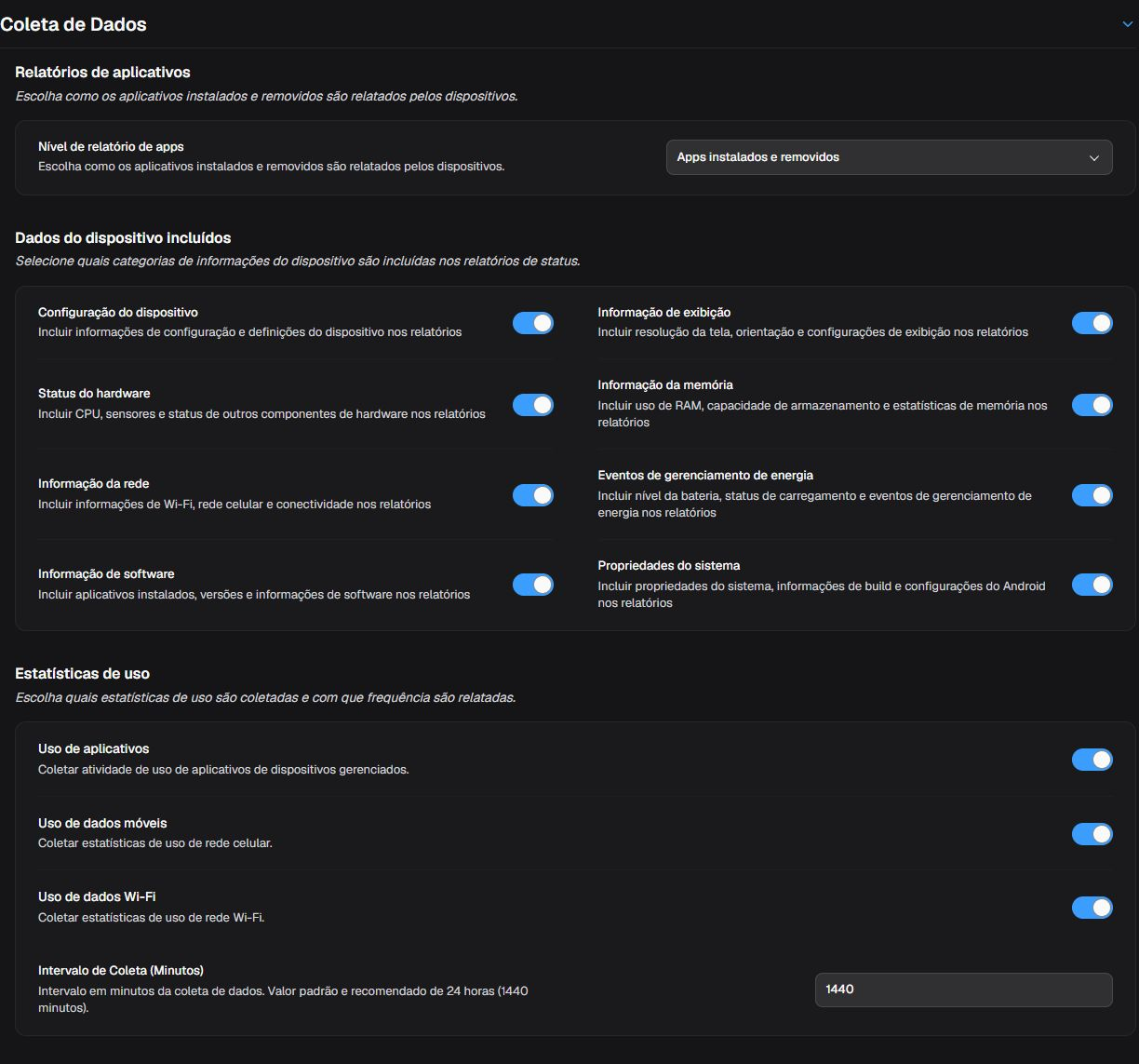 Controles de coleta de dados