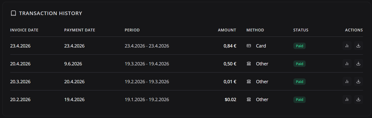 Transaction history