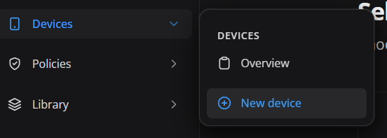 Acesso a New device pelo menu Devices