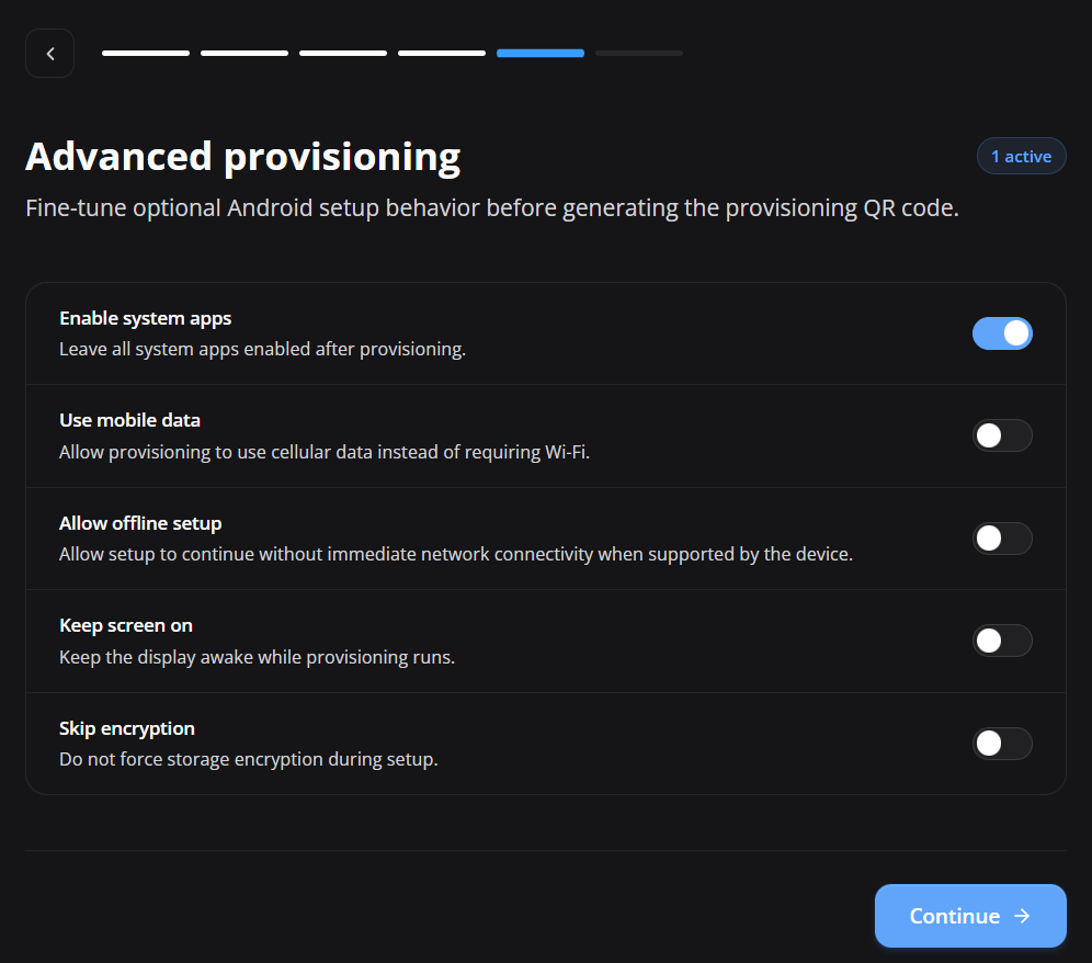 Opções avançadas de provisionamento