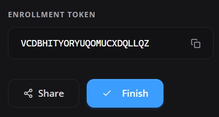 Token de enrollment e ações de compartilhamento