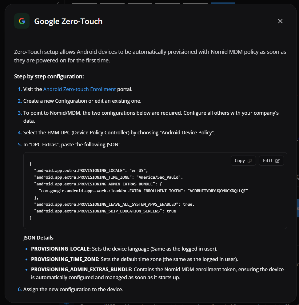 Configuração detalhada do Google Zero-touch