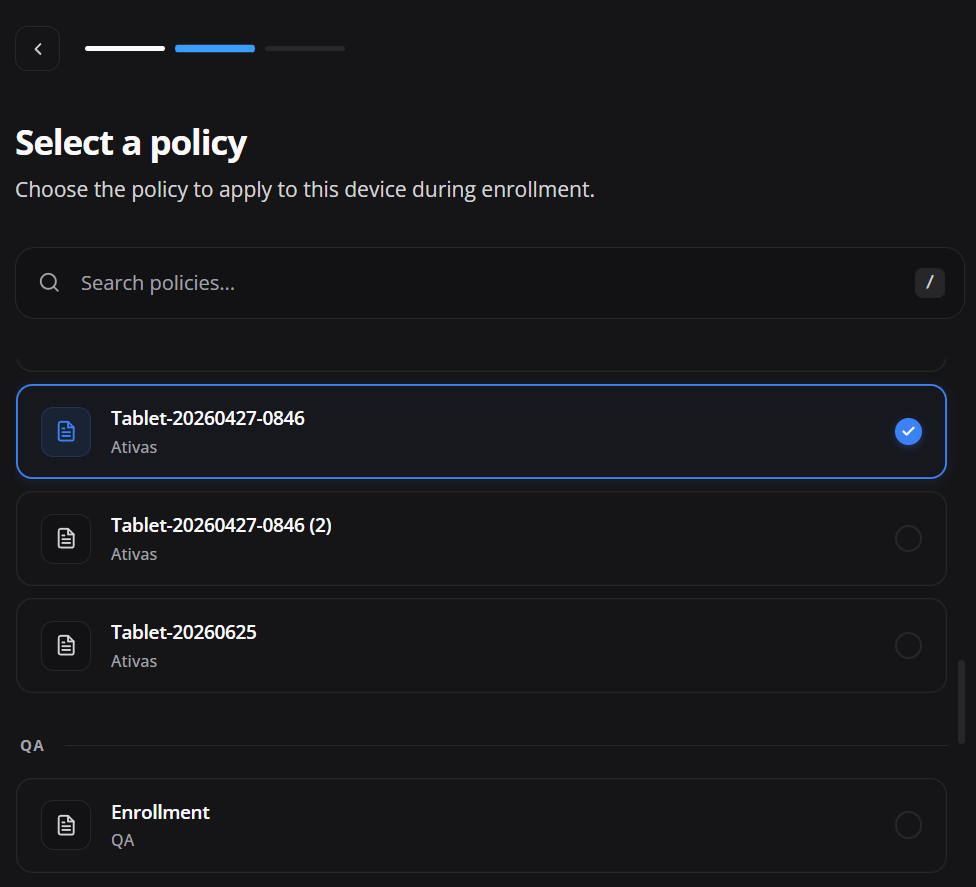 Seleção de política para Android Personal