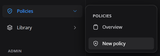 Acesso a New policy pelo menu Policies