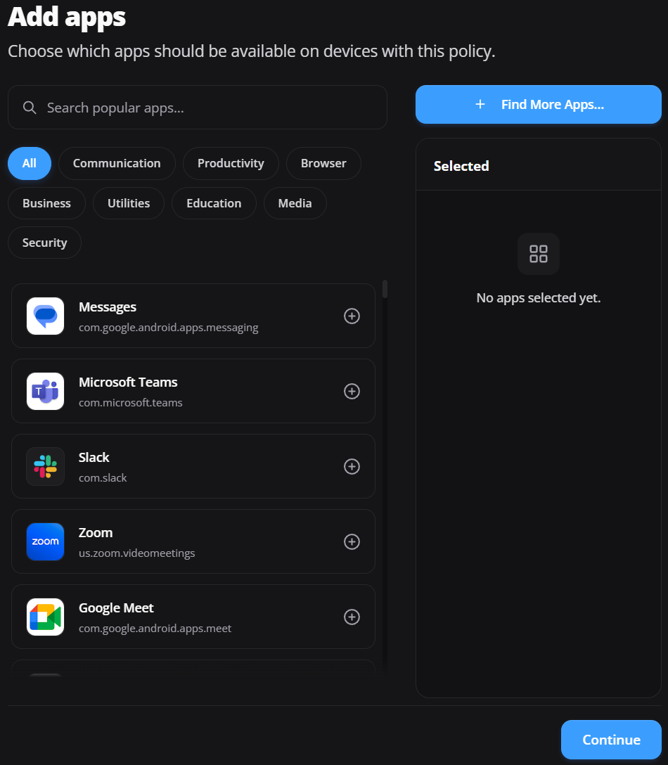 Seleção de aplicativos para Android
