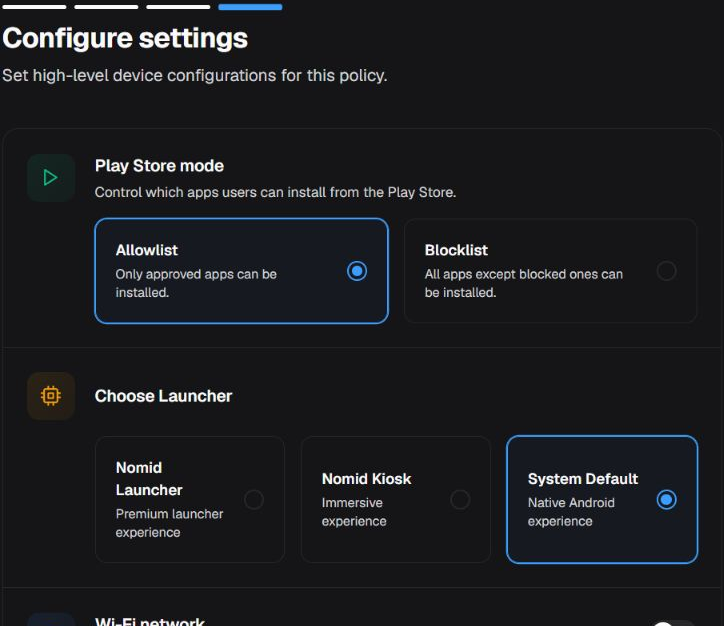 Configure essential options: Play Store modes and launcher options