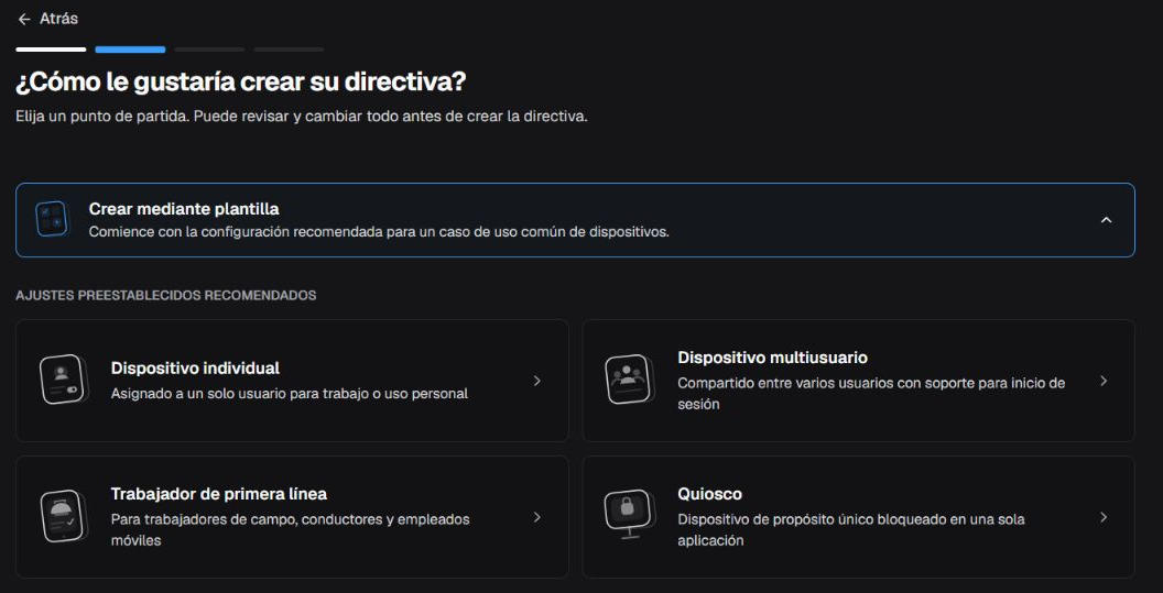Plantillas Android visibles en Crear mediante plantilla