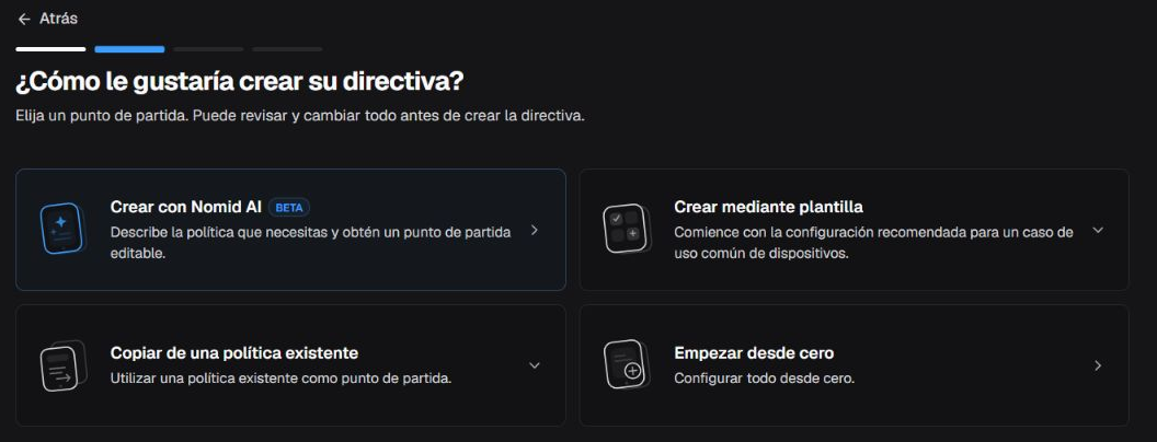 Métodos iniciales para crear una política Android