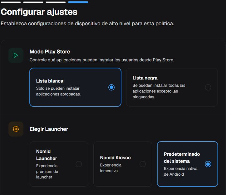 Configurar opciones esenciales: modos de Play Store y opciones de launcher