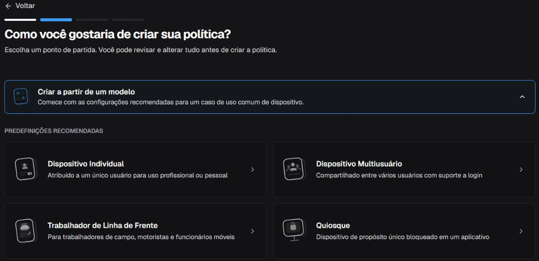 Modelos Android visíveis em Criar mediante template