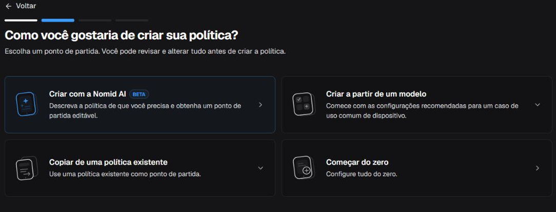 Métodos iniciais para criar uma política Android